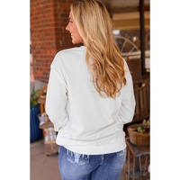 White WILD WEST Steer Skull Graphic Ribbed Sweatshirt - L