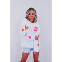 Azura Exchange White Glitter Howdy Patch Graphic Casual Sweatshirt - S