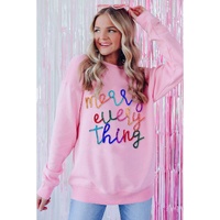 Peach Blossom Merry Every Thing Glitter Slogan Sweatshirt - L