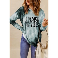 Gray Tie Dye BAD WITCH VIBES Graphic Long Sleeve Top - M