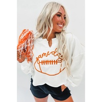 Bright White Game Day Lettering Rugby Notched Neck Sweatshirt - XL