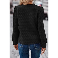 Black Cable Textured Puff Sleeve Sweatshirt - L