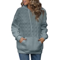 Light Grey Drop Shoulder Quilted Patchwork Kangaroo Pocket Hoodie - L