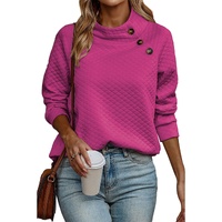 Rose Quilted Buttoned Neckline Stand Neck Pullover Sweatshirt - XL