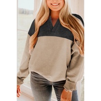 Carbon Grey Notched Neck Colorblock Corded Sweatshirt - L