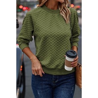 Jungle Green Solid Textured Raglan Sleeve Pullover Sweatshirt - S