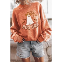 Orange BOO HAW Ghost Halloween Print Drop Sleeve Sweatshirt - XL