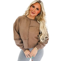 Coffee Solid Exposed Seam Pullover Sweatshirt - L