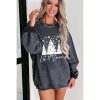 Gray Christmas Tree Flake Graphic Corded Sweatshirt - XL
