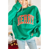 Bright Green MERRY Graphic Pullover Sweatshirt - L