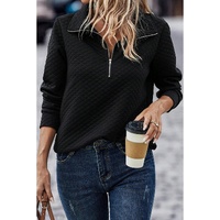 Black Solid Half Zipper Quilted Pullover Sweatshirt - M