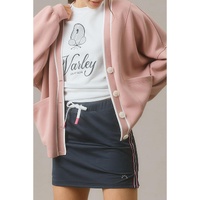 Pink Stripe Contrast Trim V Neck Buttoned Front Pocketed Knit Cardigan - L