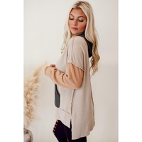 Smoke Gray Color Block High Low Textured Hoodie - S