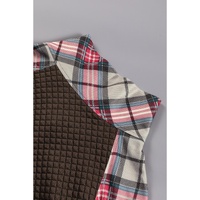 Khaki Printed Plaid Sleeve Patchwork Collared Textured Sweatshirt - L