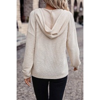 Apricot Solid Textured Drawstring Henley Hoodie - M