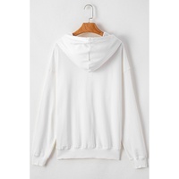 White Fleece Lined Kangaroo Pocket Drawstring Chunky Hoodie - L