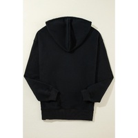 Black Fleece Lined Kangaroo Pocket Drawstring Chunky Hoodie - M