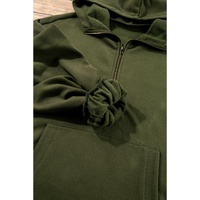 Moss Green Fleece Lined Half Zipper Kangaroo Pockets Loose Hoodie - 2XL