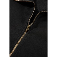 Black Fleece Lined Half Zipper Kangaroo Pockets Loose Hoodie - L