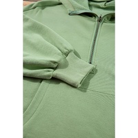 Smoke Green Fleece Lined Half Zipper Kangaroo Pockets Loose Hoodie - 2XL