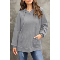 Gray Waffle Knit Fleece Lined High Low Oversized Hoodie - L