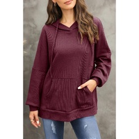 Red Dahlia Waffle Knit Fleece Lined High Low Oversized Hoodie - S