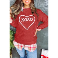 Racing Red Heart XOXO Chenille Embroidered Textured Sweatshirt - M