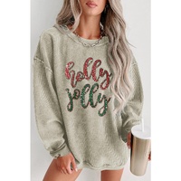 Green Sequined holly jolly Graphic Corded Sweatshirt - S