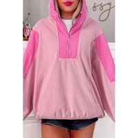 Pink Colorblock Patchwork Half Zip Oversized Sherpa Hoodie - S