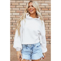 White Sherpa Fleece Drop Shoulder Hoodie - L