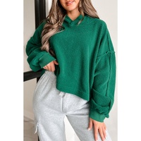 Dark Green Sherpa Fleece Drop Shoulder Hoodie - L