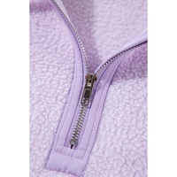 Lavendula Zipped Patch Pocket Fuzzy Drawstring Hoodie - L