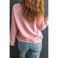 Pink Glitter Chenille Heart Patch Valentines Sweatshirt - XL