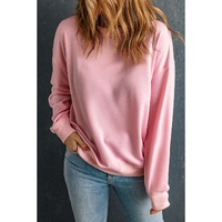 Pink Solid Classic Crewneck Pullover Sweatshirt - L