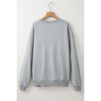 Light Grey Solid Loose Crew Neck Fleece Sweatshirt - L
