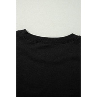 Black Exposed Seam Drop Shoulder Round Neck Sweatshirt with Slits - XL