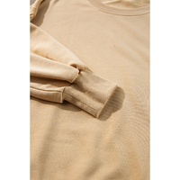 Light French Beige Exposed Seam Drop Shoulder Round Neck Sweatshirt with Slits - 2XL