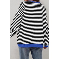 Black Stripe Oversized Contrast Trim Pullover Sweatshirt - L