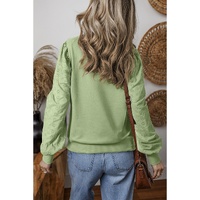 Mist Green Solid Patchwork Sleeve Round Neck Sweatshirt - 2XL