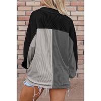 Gray Colorblock Ribbed Collared Oversized Sweatshirt - XL