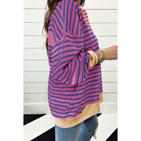 Pink Stripe Casual Stripe Colorblock Drop Shoulder Oversize Sweatshirt - 2XL