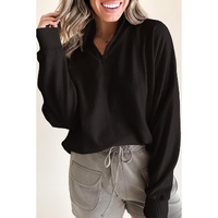 Black Zipped Neck Pullover Drop Shoulder Sweatshirt - M