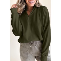 Jungle Green Zipped Neck Pullover Drop Shoulder Sweatshirt - L