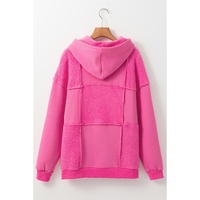 Pitaya Pink Mineral Wash Terry Patchwork Drawstring Hoodie - L
