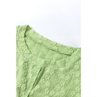 Light Green Solid Color Textured Side Split Crew Neck Blouse - L