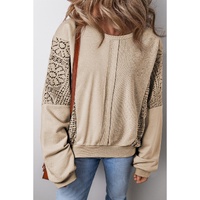 Parchment Knit Crochet Exposed Seam Ribbed Trim Sweatshirt - L