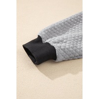 Light Grey Textured Colorblock Edge Buttoned Collar Sweatshirt - L