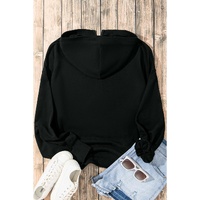 Black Solid Kangaroo Pocket Half Zipper Oversized Hoodie - S