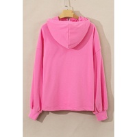 Bonbon Solid Kangaroo Pocket Half Zipper Oversized Hoodie - L