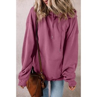 Valerian Solid Kangaroo Pocket Drawstring Loose Fit Hoodie - L